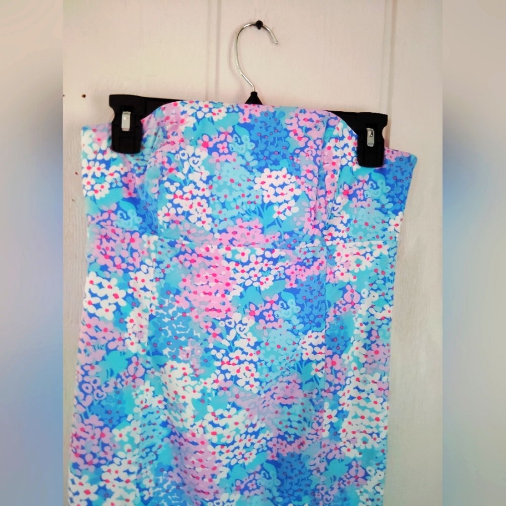 Lilly Pulitzer vintage Strapless Light Blue Floral Sheath Dress Women’s - Picture 3 of 9
